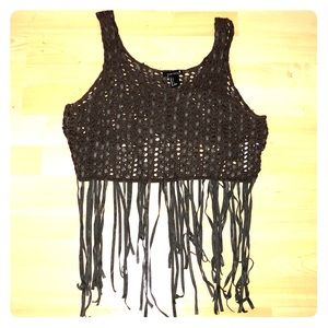 Fringed mesh crop top